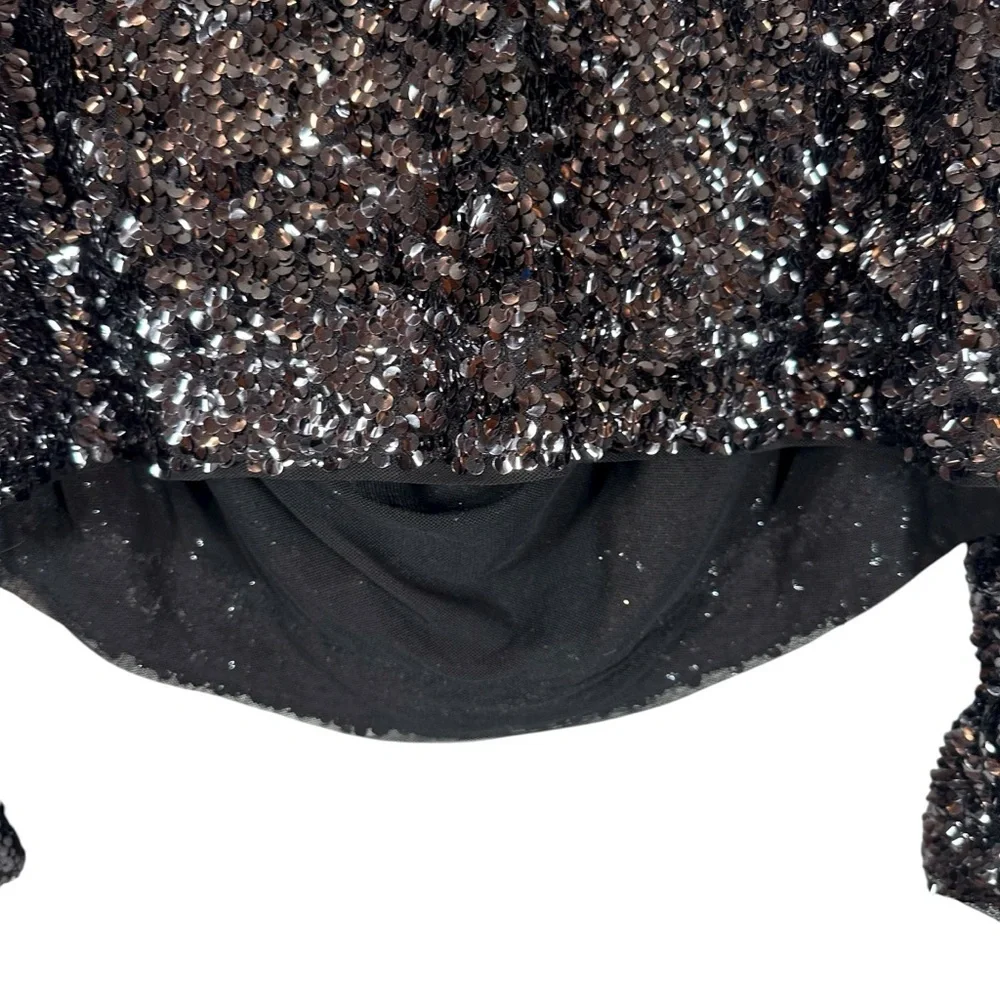 FREE PEOPLE Women's Small Moonstruck Black Sequins High Neck Open Back Blouse